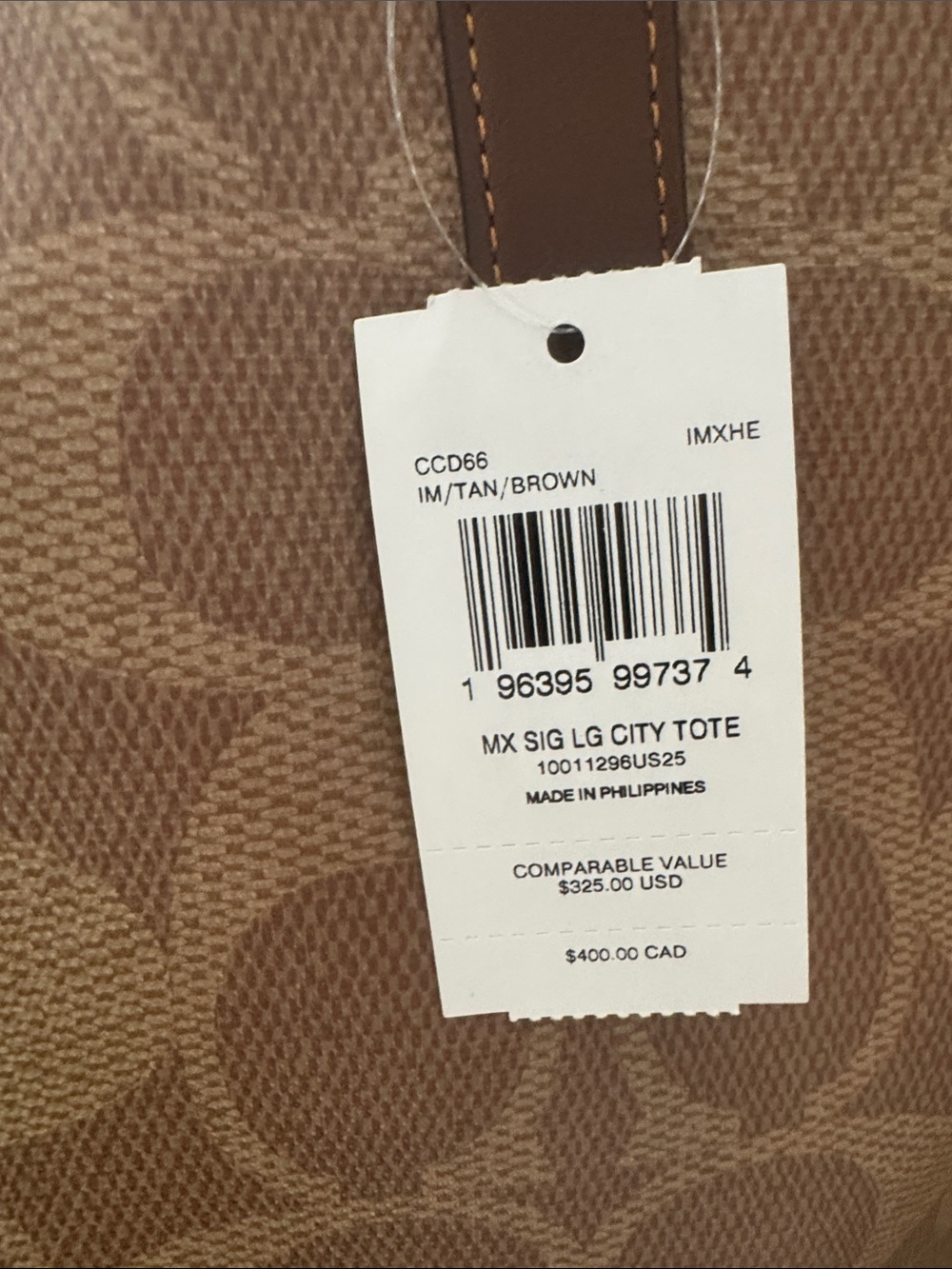 Coach Canvas Signature Large City Tote in Tan and Brown - Picture 5 of 5